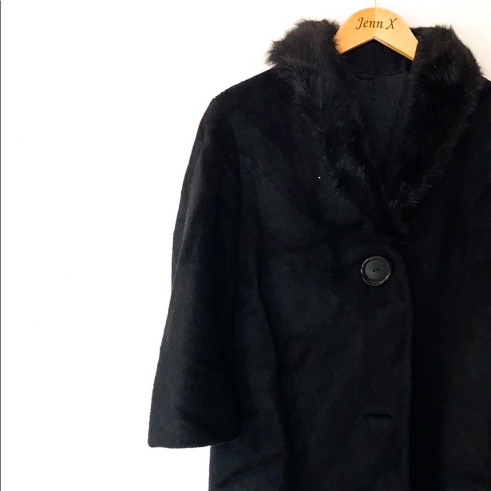 Nwot Vintage Long Sleeve Black Heavy Wool Fur Coat Jacket Winter